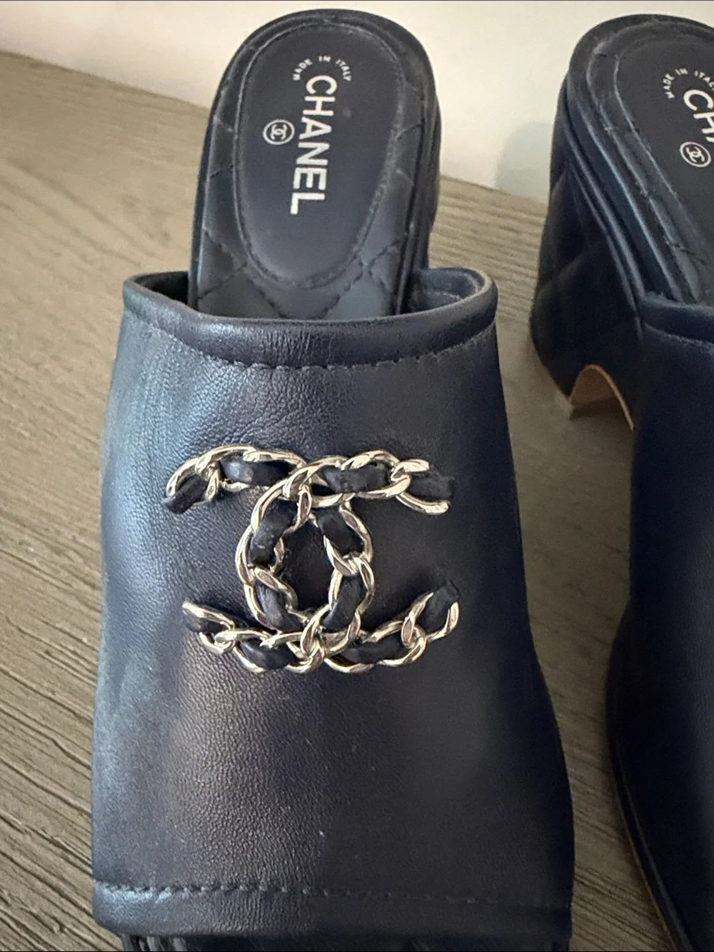 Chanel Navy Blue Quilted leather mule sandal